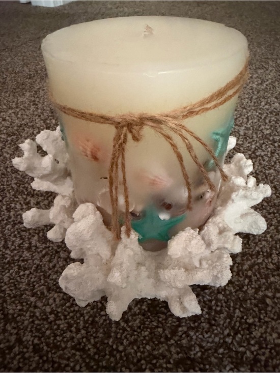 Source Unknown Other - Natural Ivory Bath Candle with Aqua Starfish Accent
